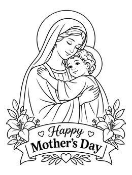 Free printable Virgin Mary And Baby Jesus Mother's Day Card coloring page