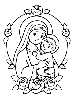 Free printable Virgin Mary Holding Baby Jesus coloring page
