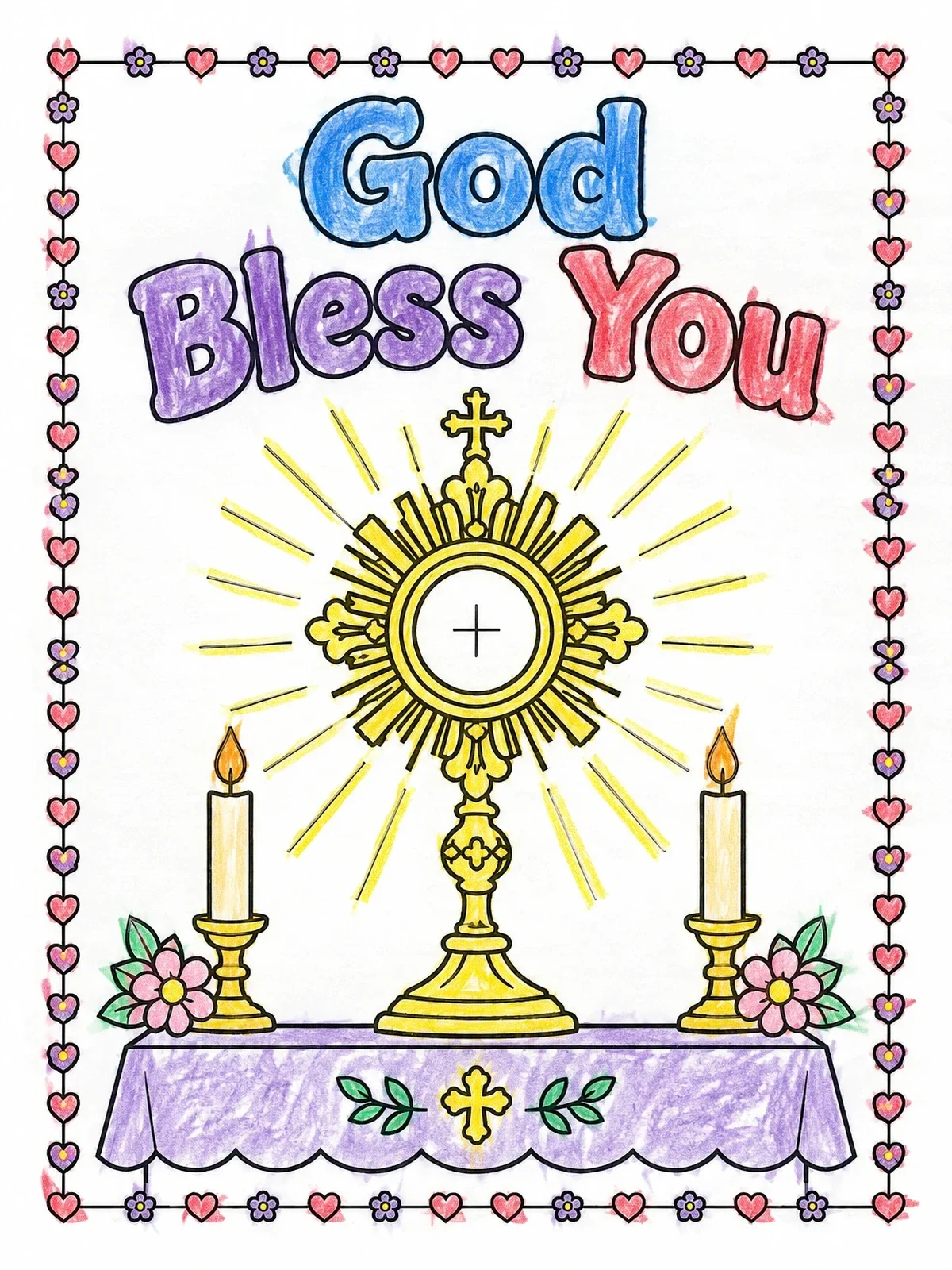 Colored example of the Monstrance On Altar With Blessing coloring page