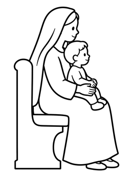 Free printable Catholic Mother And Child In Pew coloring page