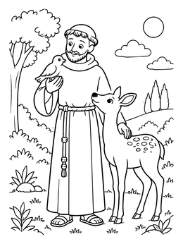 Free printable Saint Francis With Bird And Deer coloring page