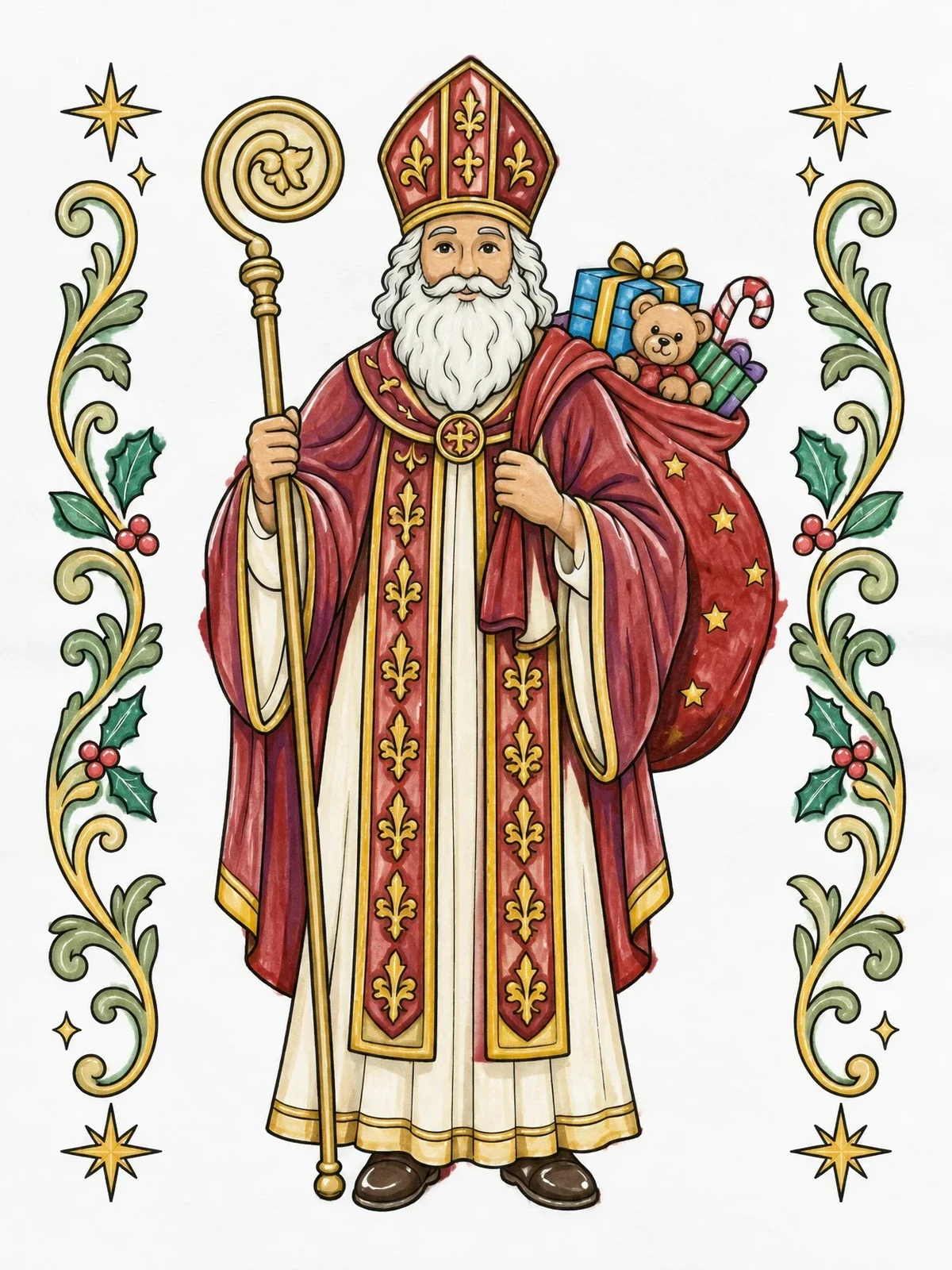 Colored example of the Saint Nicholas In Bishop Vestments coloring page