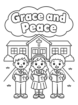 Free printable Catholic School Students Holding Bibles coloring page
