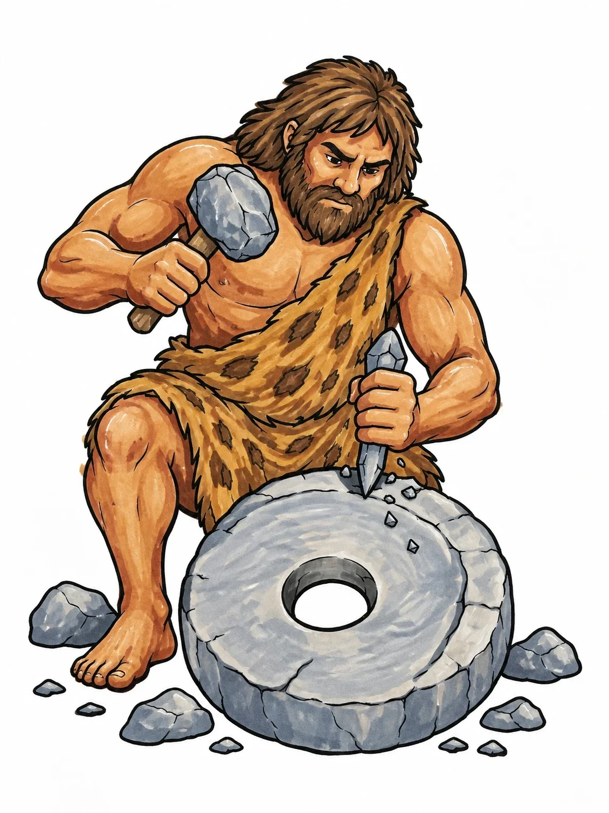 Colored example of the Caveman Carving A Stone Wheel coloring page