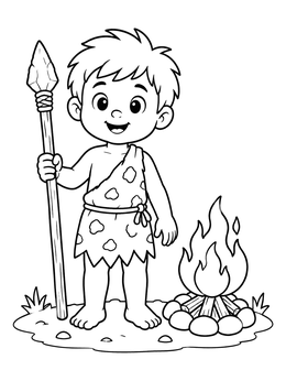 Free printable Cute Stone Age Boy By Campfire coloring page