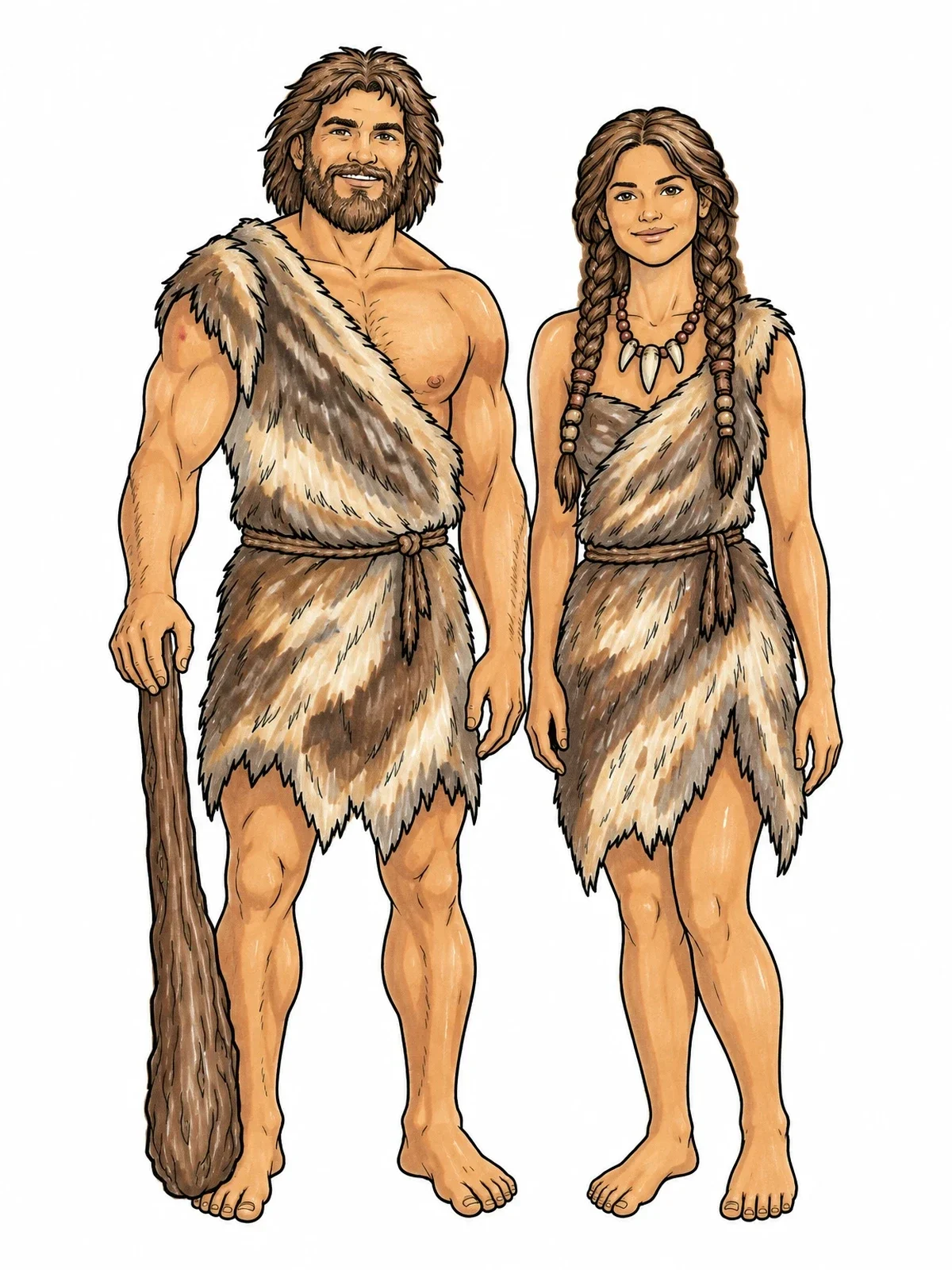 Colored example of the Prehistoric Couple In Fur Garments coloring page