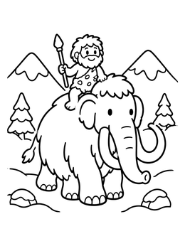 Free printable Caveman Riding A Woolly Mammoth coloring page
