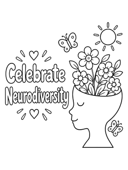 Free printable Celebrate Neurodiversity Flower Head coloring page