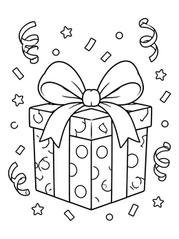 Free printable Big Gift Box With Confetti coloring page