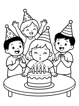 Free printable Birthday Girl Blowing Out Candles coloring page