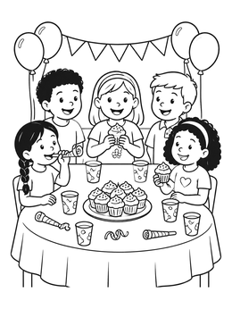 Free printable Kids Birthday Party Around The Table coloring page
