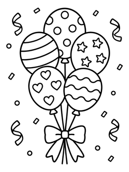 Free printable Patterned Party Balloons With Ribbon coloring page