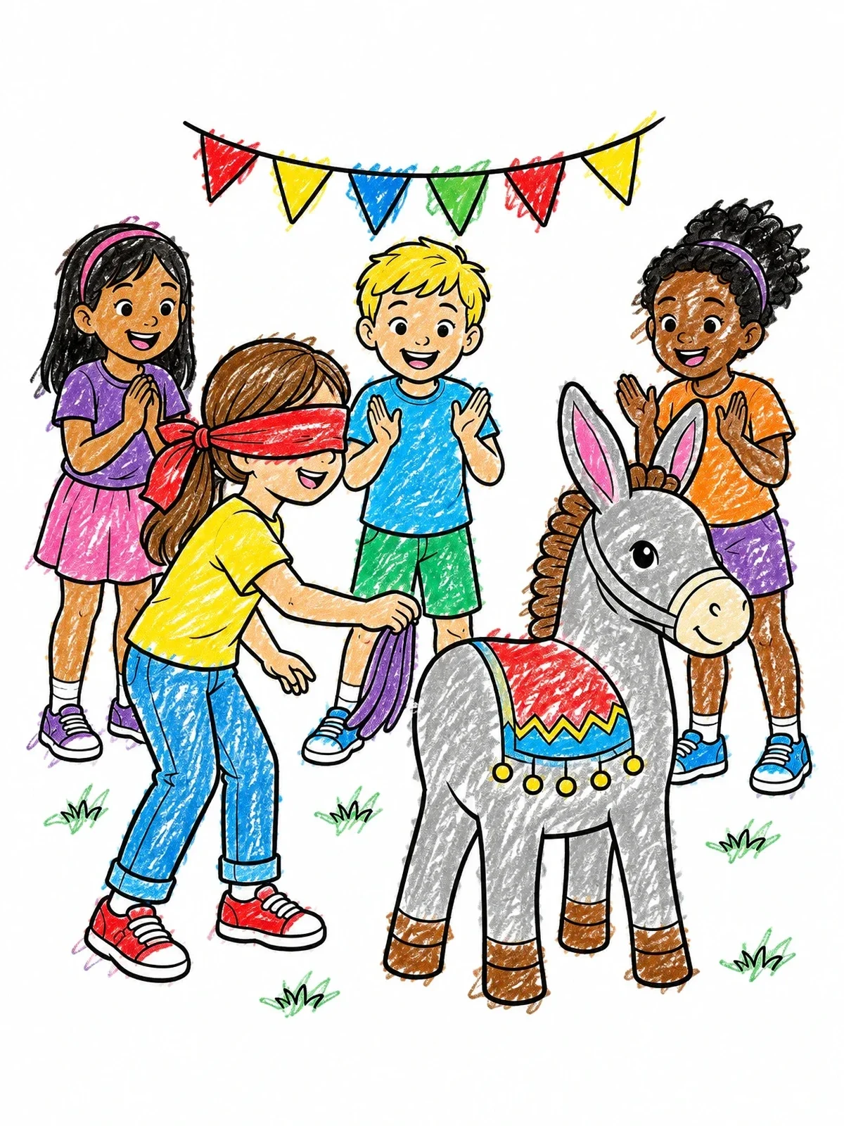 Colored example of the Pin The Tail On The Donkey Party coloring page