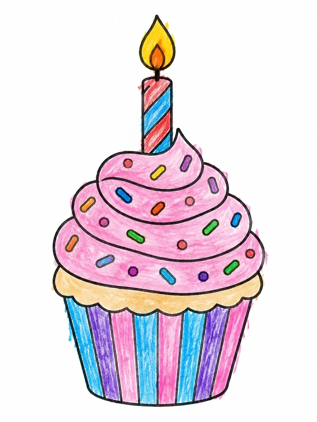 Colored example of the Sweet Birthday Cupcake With Candle coloring page