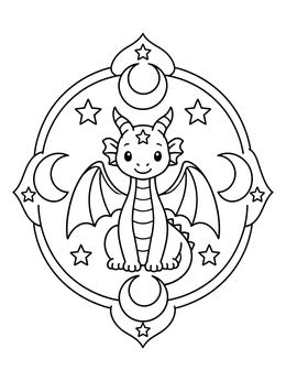Free printable Celestial Baby Dragon Mandala coloring page