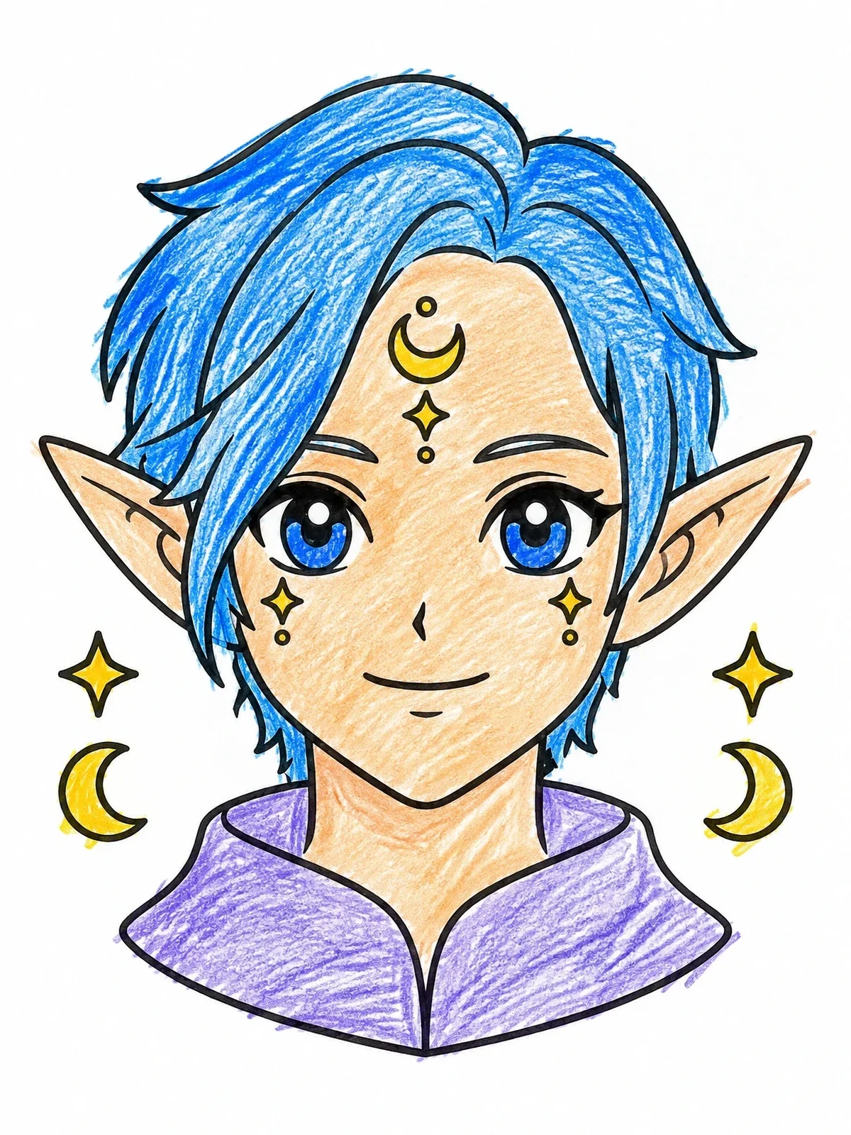 Colored example of the Celestial Elf Anime Character coloring page