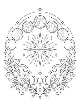 Free printable Moon Phases And Radiant Star coloring page