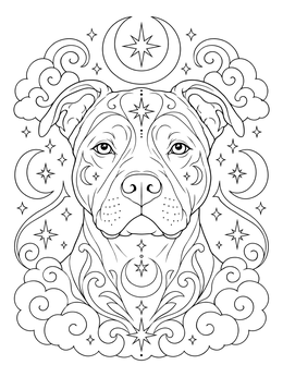 Free printable Celestial Pitbull With Moons And Stars coloring page