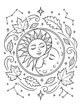 Free printable Celestial Sun And Moon Equinox Harmony coloring page