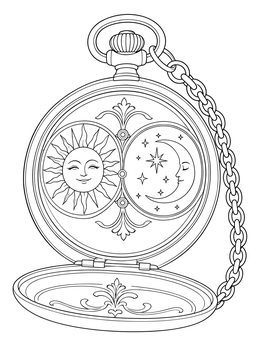 Free printable Celestial Sun And Moon Pocket Watch coloring page