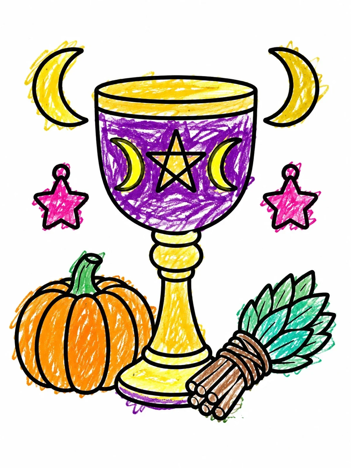 Colored example of the Altar Chalice With Pumpkin And Sage coloring page