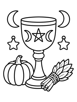 Free printable Altar Chalice With Pumpkin And Sage coloring page