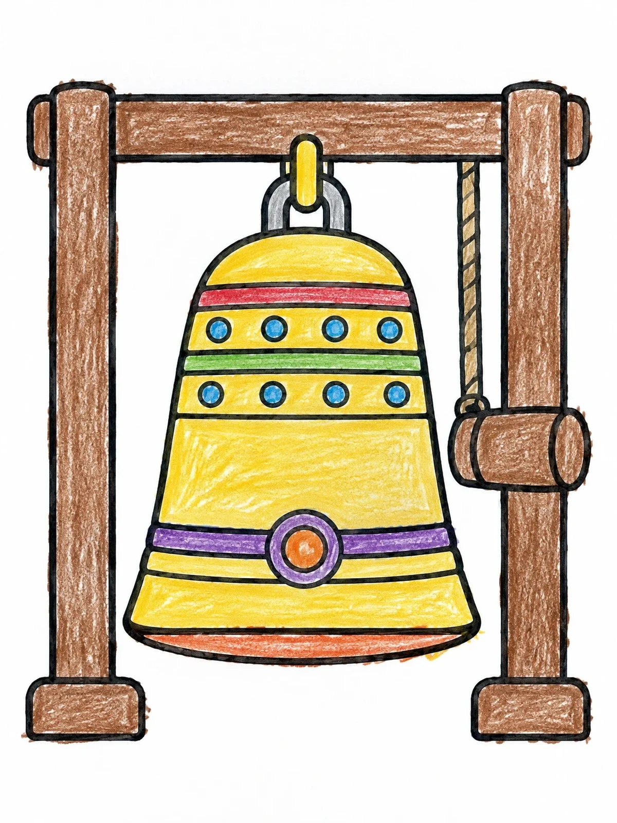 Colored example of the Hanging Ceremonial Temple Bell coloring page