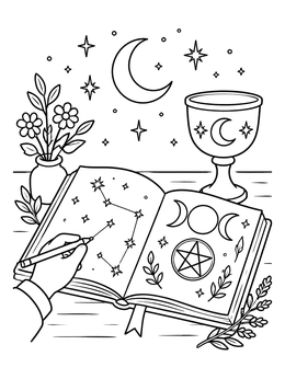 Free printable Magic Journal With Chalice And Stars coloring page