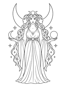 Free printable Triple Goddess With Moon Phases coloring page