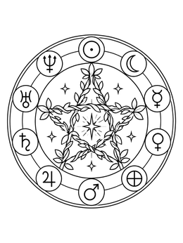 Free printable Vine Pentacle With Planetary Glyphs coloring page