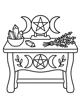 Free printable Wiccan Altar With Crystals And Herbs coloring page