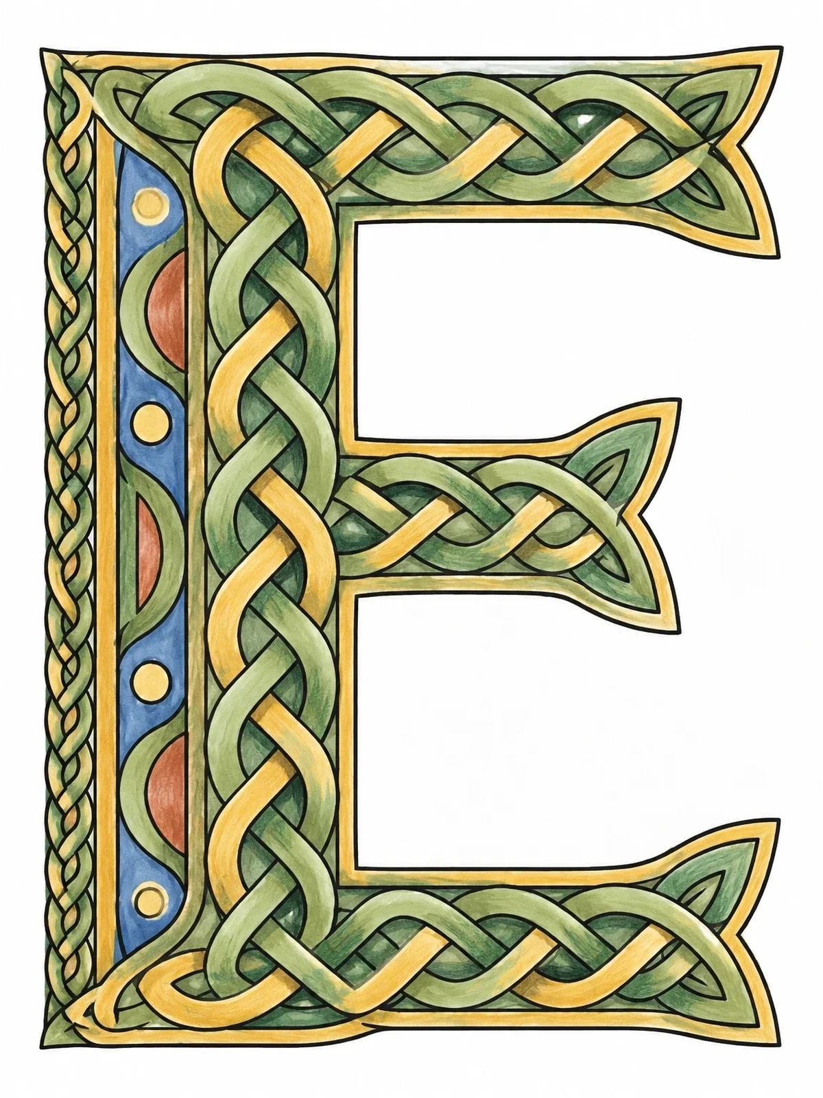 Colored example of the Celtic Knot Capital Letter E coloring page