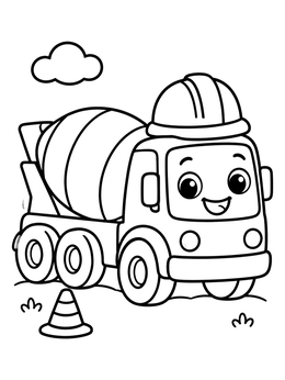 Free printable Happy Cement Mixer With Hard Hat coloring page