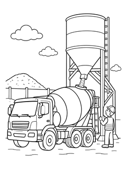 Free printable Cement Mixer Filling At Silo coloring page