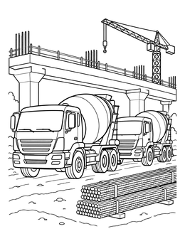 Cement Mixers at Bridge Construction Site coloring page