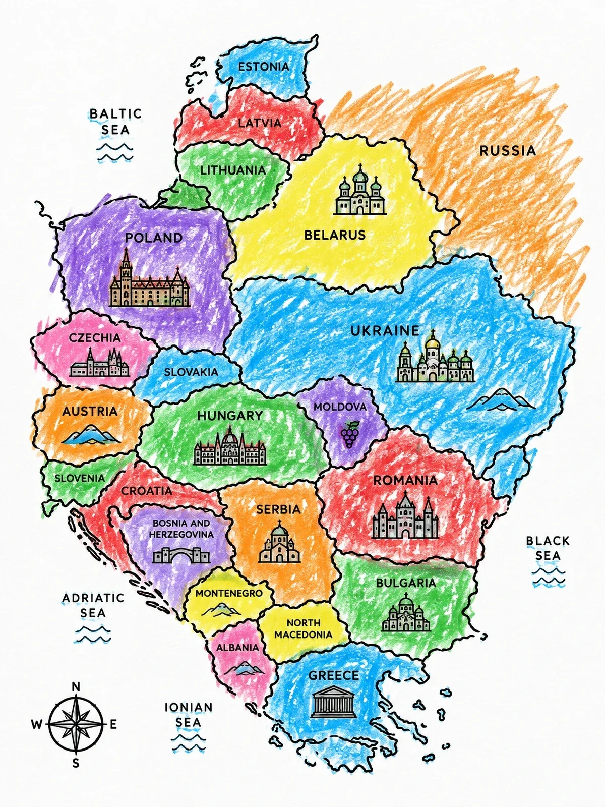 Colored example of the Central And Eastern Europe Map coloring page