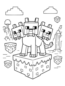 Free printable Blocky Three Headed Hound coloring page