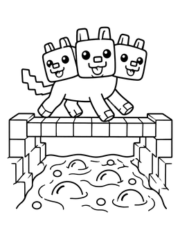 Free printable Blocky Three Headed Puppy On Bridge coloring page