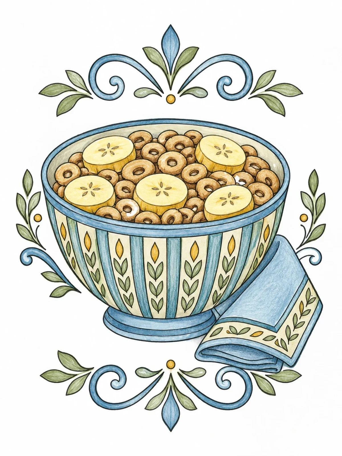Colored example of the Cereal Bowl With Banana Slices coloring page
