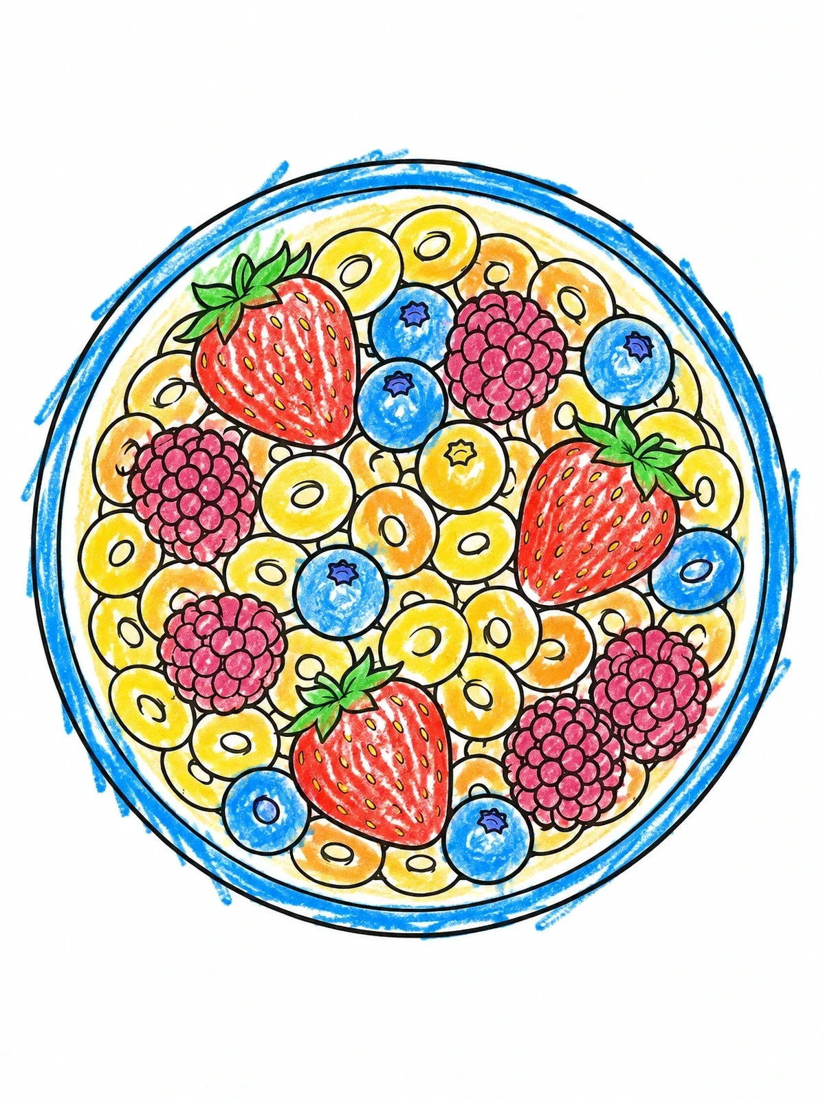 Colored example of the Cereal Bowl With Fresh Berries coloring page