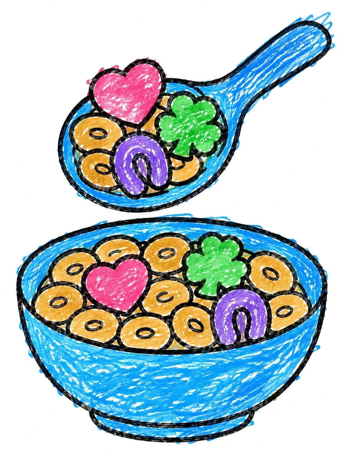 Colored example of the Cereal Bowl With Spoon And Marshmallows coloring page