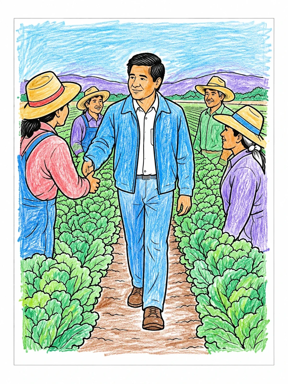 Colored example of the Cesar Chavez Greeting Farm Workers coloring page