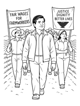 Free printable Cesar Chavez Leading Farmworkers March coloring page