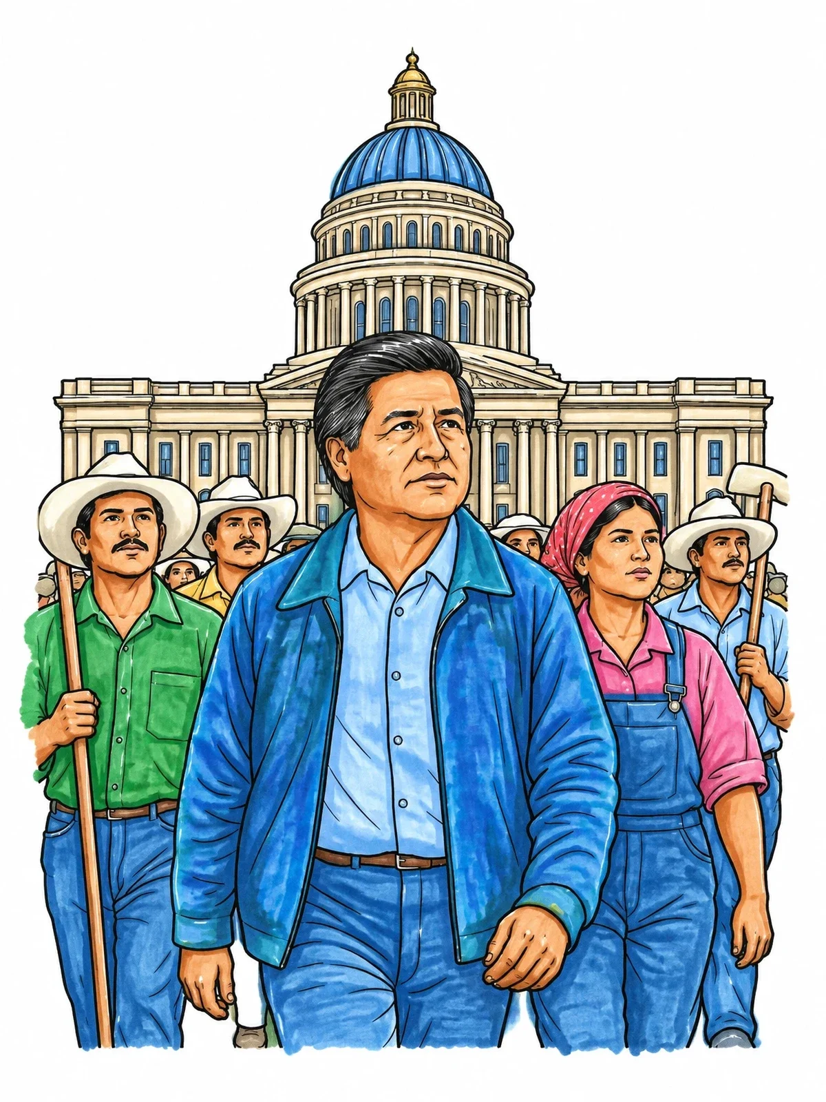 Colored example of the Cesar Chavez March At The Capitol coloring page