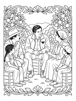 Free printable Cesar Chavez With Farm Worker Family coloring page