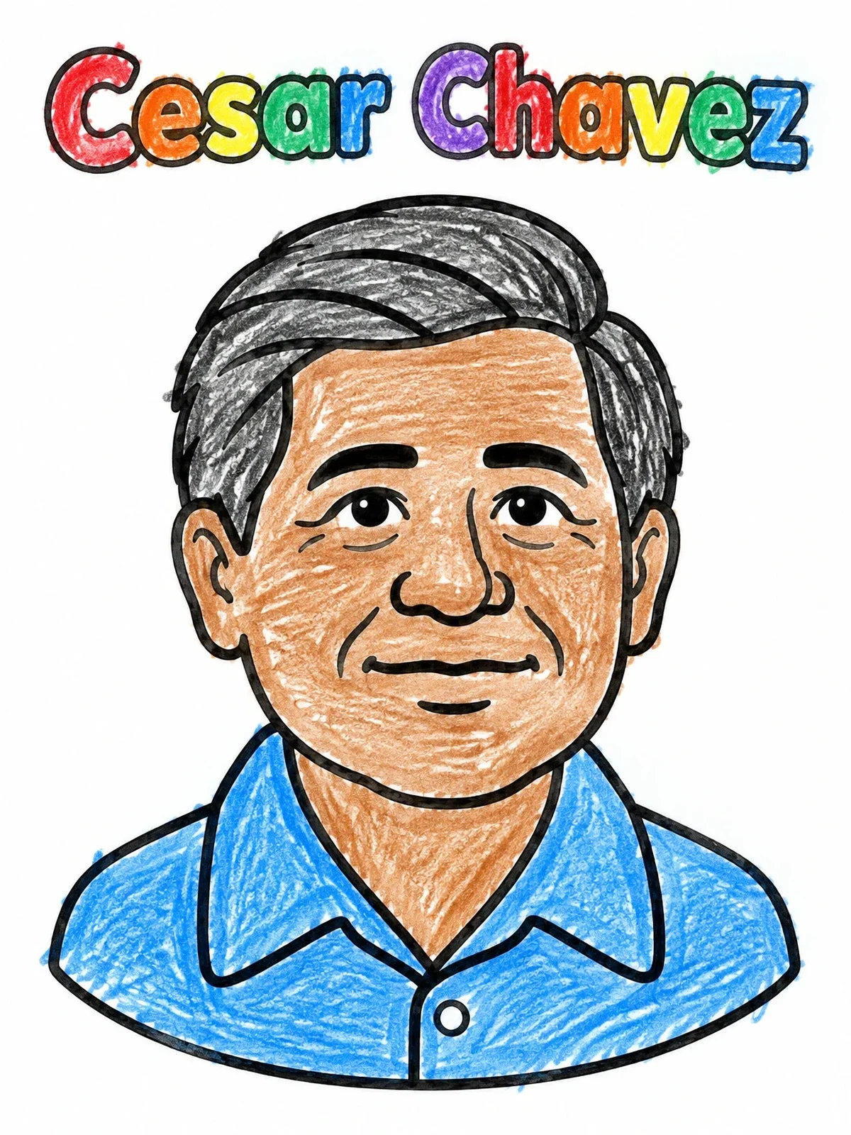 Colored example of the Cesar Chavez Portrait With Name coloring page