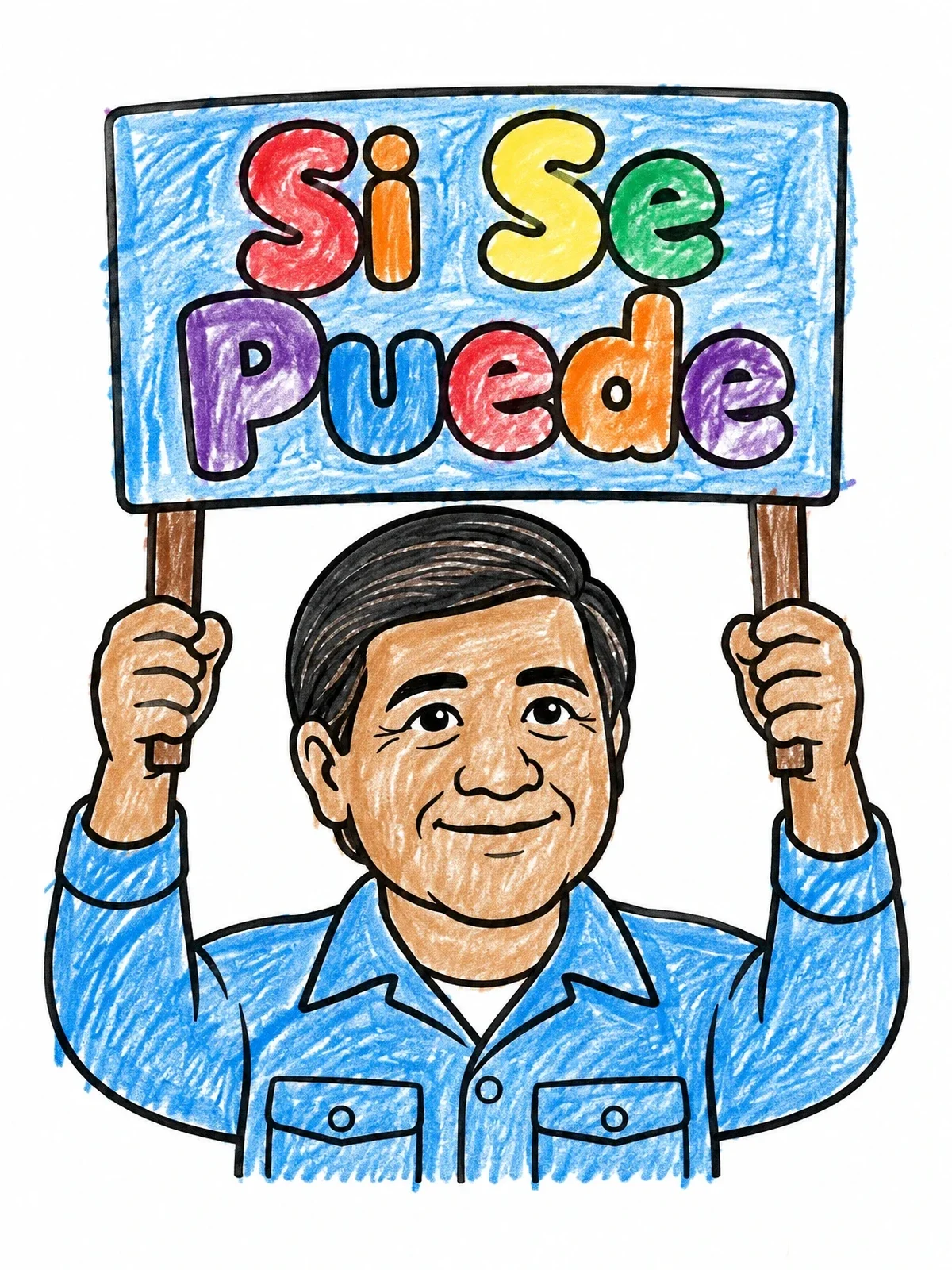 Colored example of the Cesar Chavez Holding Protest Sign coloring page