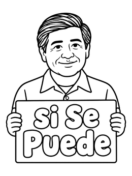 Free printable Cesar Chavez With Si Se Puede Sign coloring page