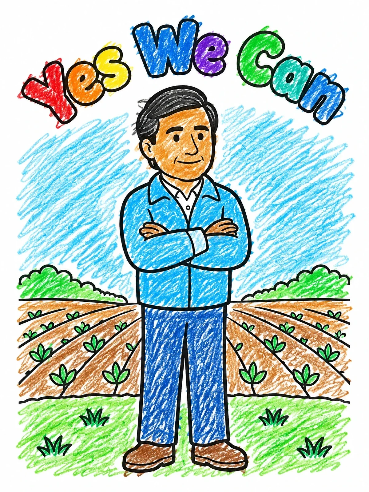 Colored example of the Cesar Chavez In The Field coloring page