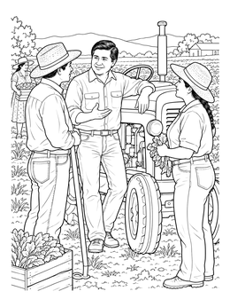 Free printable Cesar Chavez Talking With Farmworkers coloring page